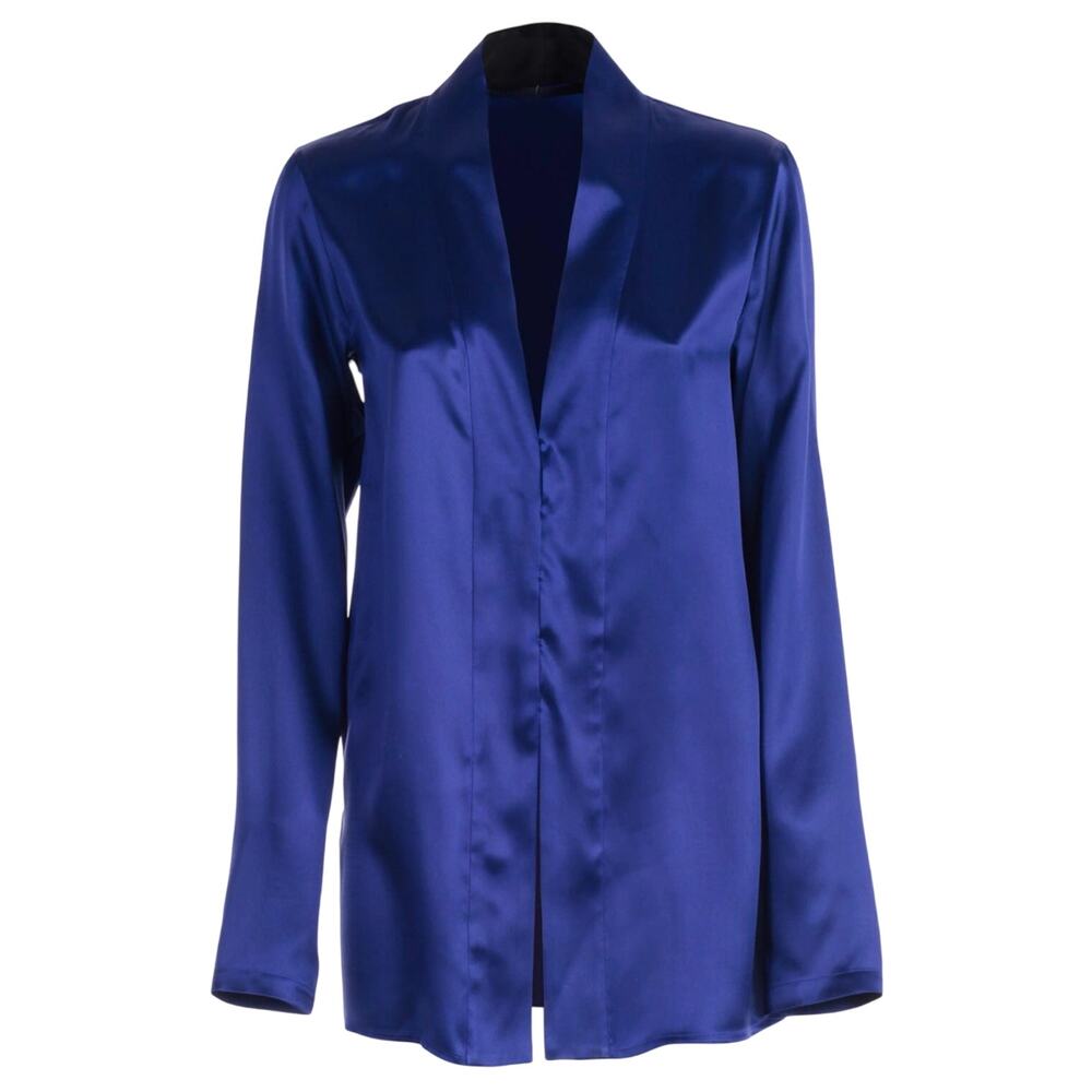 Haider Ackermann SS19 Cobalt Blue Shawl Collar Silk Blouse FR 34 XS Pyjama Tunic